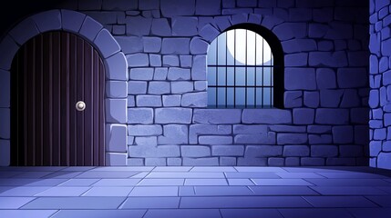 Dark dungeon with stone walls moonlit windows and a mysterious underground vibe