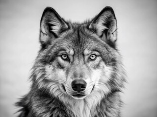 Minimalist Wolf Portrait: Lone Grey Wolf in Monochrome