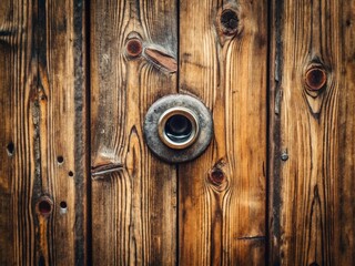 Minimalist Wooden Door with Peephole Lens - Stock Photo