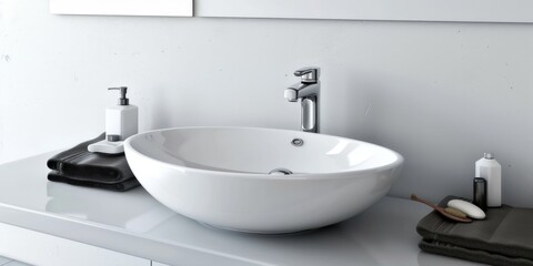Fototapeta premium Modern White Ceramic Bathroom Sink Isolated on a White Background