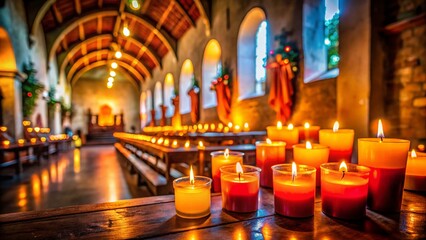 Fototapeta premium Mission San Juan Capistrano Chapel: Candles & Soft Bokeh Lighting