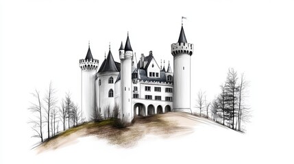 Obraz premium Medieval castle sketch simple cartoonstyle architecture on a white background