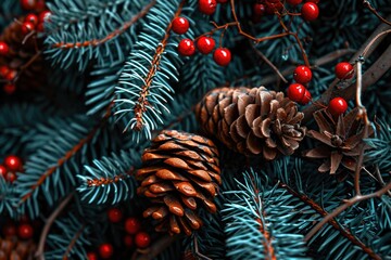 Natural Christmas Decor: Pine Cone and Berry Card Design