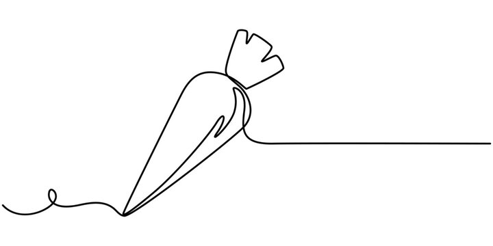 Pastry bag with cream one line art, Continuous one line drawing of pastry bag. Vector illustration, Pastry bag colored icon, Pastry bag outline icon vector illustration. Black line confectionery.
