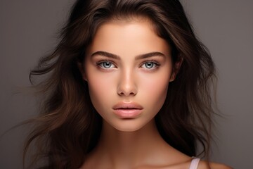 Fototapeta premium Natural Make Up. Beautiful Young Model Girl Portrait with Stunning Natural Make Up for Skincare and Fashion