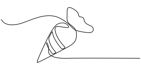 Pastry bag with cream one line art, Continuous one line drawing of pastry bag. Vector illustration, Pastry bag colored icon, Pastry bag outline icon vector illustration. Black line confectionery.