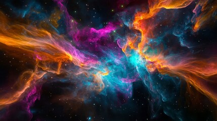 Fototapeta premium Dark Cosmic Galaxy with Colorful Nebulae, Deep space ambiance, intricate star patterns, vibrant minimalist design, expansive universe feel