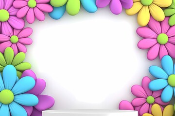 Fototapeta premium Colorful Flower Frame with Empty Space for Text or Product Display