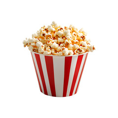popcorn in a bucket red and white stripes isolated on a transparent background, in PNG format