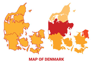 Denmark Map Yellow regions orange political map vector