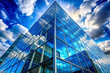 Obraz premium Modern Glass Building Reflecting Blue Sky - Architectural Photography