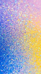 Obraz premium A mesmerizing shimmer of holographic colors seamlessly blends together bright blue, vivid yellow, and soft lilac, creating a stunningly vibrant, iridescent background texture that captivates