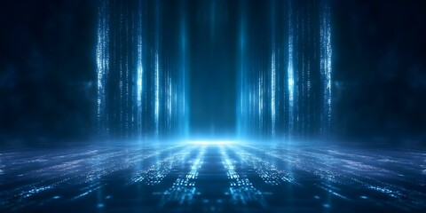 A futuristic digital landscape with flowing data streams and a glowing backdrop, creating a cybernetic ambiance. Concept Futuristic Digital Landscape, Flowing Data Streams, Glowing Backdrop