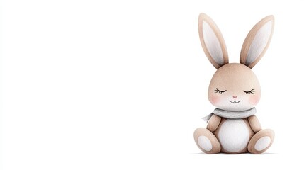 A cute, soft plush bunny sitting peacefully, perfect for children's themes or Easter decorations.