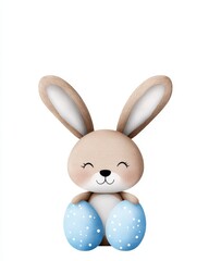 Obraz premium A cute cartoon bunny holding blue Easter eggs, perfect for spring decorations and festive celebrations.