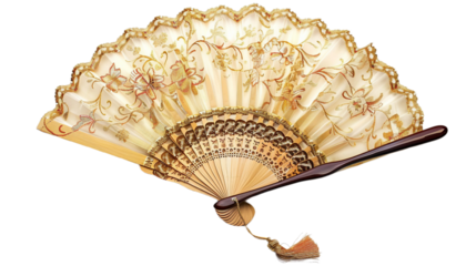 Intricate Silk Fan on white background PNG.
