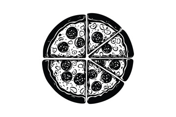 Delicious Food Cheese Margherita Pizza Silhouette Artwork