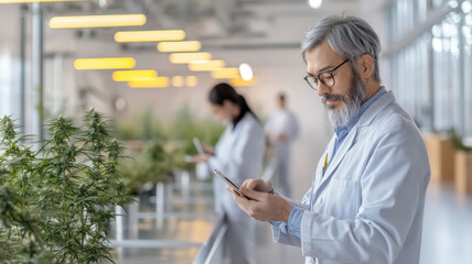 professional man analyzing data in modern greenhouse environment
