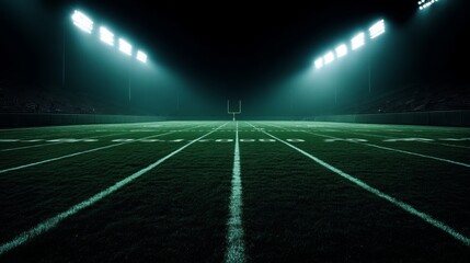 Night Football Field: Dramatic Green Turf Under Stadium Lights