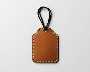 A minimalist leather tag on a neutral background, perfect for branding or as a gift tag for presents.
