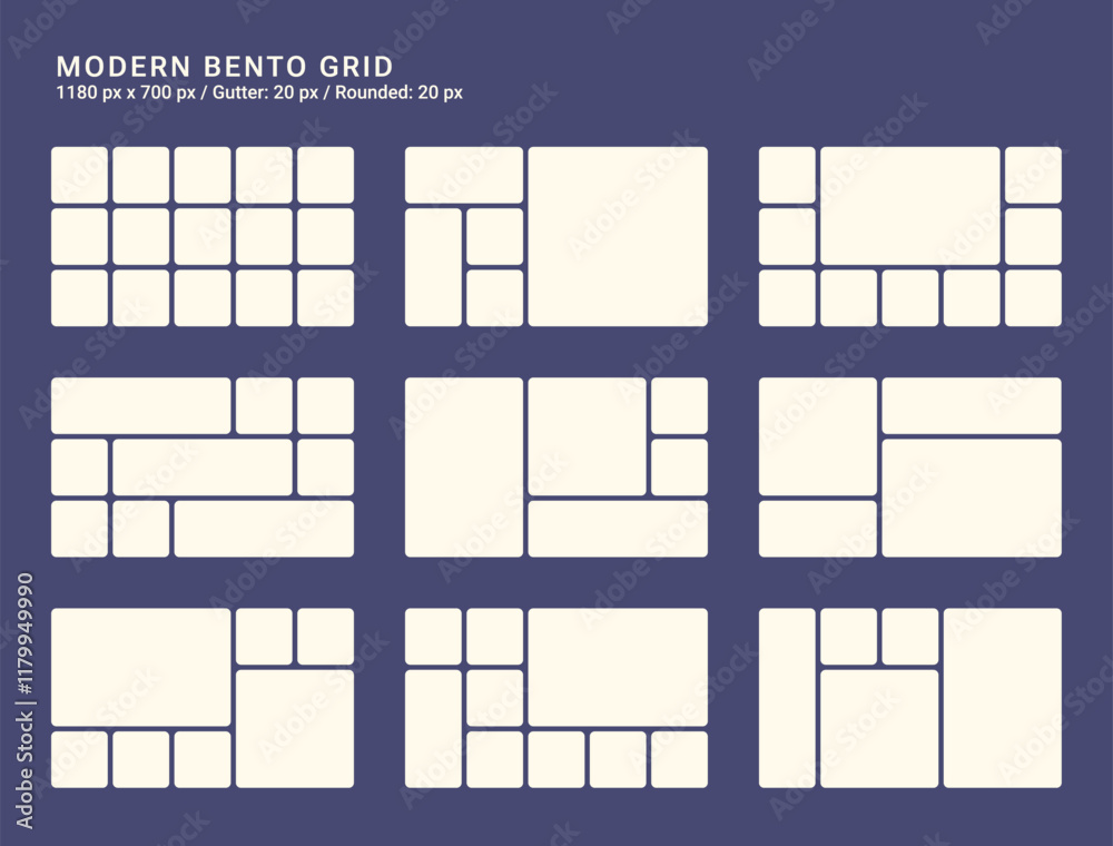 Wall mural bento grid for web, presentation. trendy first screen for website. graphic dashboard for presentatio