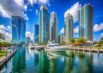 Fototapeta premium Modern Miami Bayside Marina Architecture: Sleek Buildings & Waterfront Views