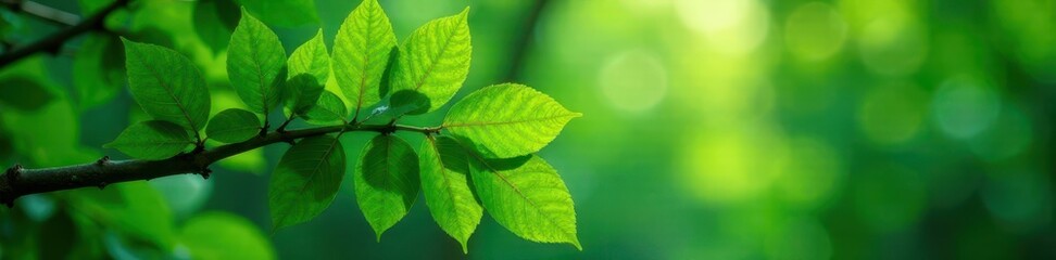 Fototapeta premium Dense foliage of exotic green leaves on a tree branch, foliage, green