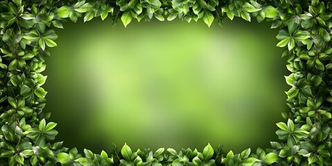 Obraz premium A green background framed by lush green leaves, creating a natural and fresh aesthetic. Concept Lush Green Leaves, Natural Aesthetic, Fresh Background, Outdoor Photography, Vibrant Nature