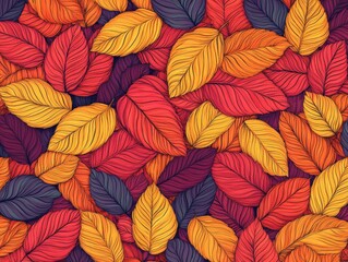 Fototapeta premium Colorful autumn leaves creating a vibrant natural tapestry in the forest