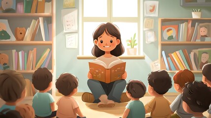 Teacher Reading Storybook To Children In Classroom