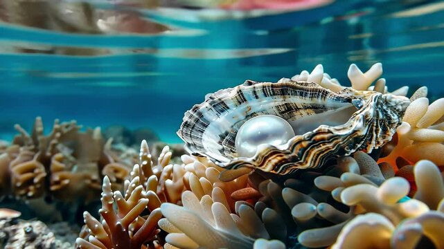 A pearl oyster at the bottom of the ocean