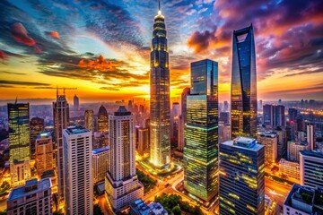 Fototapeta premium Modern Skyscraper Architecture, City Building Scale, Urban Development Perspective