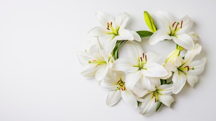 Fototapeta premium Heart shape made of lily flowers. Valentine's day. Love fashion