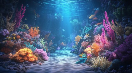 Obraz premium Seabed. Background with corals and fish.