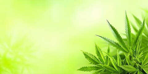 Fototapeta premium A close-up of green cannabis leaves against a soft, blurred green background. Concept Cannabis Leaves, Close-Up Photography, Nature Details, Blurred Background, Green Aesthetic
