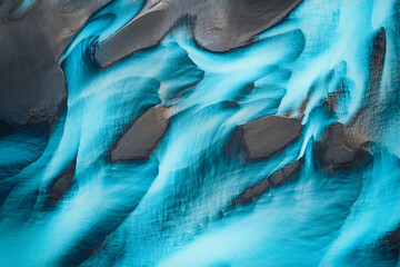 Aerial view of braided river in Icelandic landscape