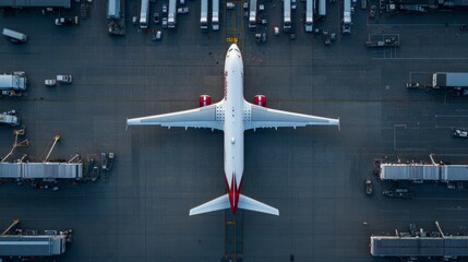 Above the bustling runway, a large airliner prepares for takeoff, surrounded by grounded aircraft and airport operations. Generative AI