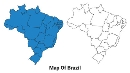 Fototapeta premium Brazil Blue detailed outline map border regions outline vector set