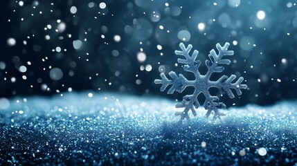 Fototapeta premium Snowflakes on snow. Close-up. New Year background. Blue color.
