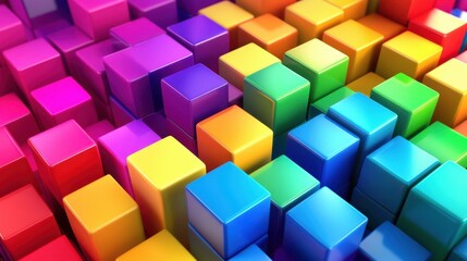 Colorful Cubes Arrangement with Vibrant Shades of Pink, Blue, Green, Yellow, and Orange Creating a 3D Textured Background for Creative Projects