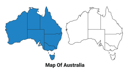 Australia Blue detailed outline map border regions outline vector set