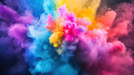 Vibrant Explosion of Colorful Smoke in Pink, Blue, Yellow, and Purple Hues, Capturing the Essence of Energy and Creativity in a Stunning Visual Display