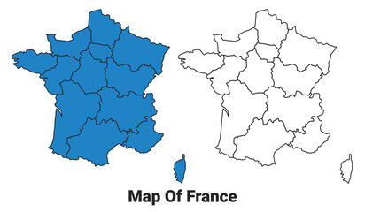 France Blue detailed outline map border regions outline vector set
