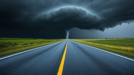 Highway to the Storm: Dramatic Dark Cloud and Road Landscape