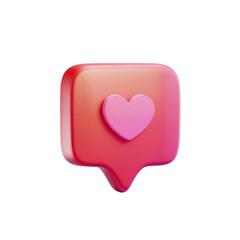 Heart-shaped notification symbol in a vibrant gradient of red tones representing social media engagement isolated on transparent background