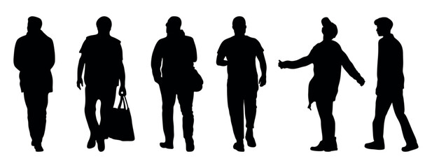 set of silhouettes of people. silhouette of a person. silhouette of back view of people on white background
