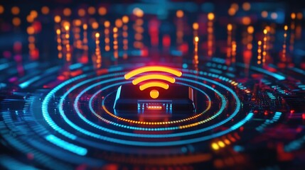 Fototapeta premium A dynamic shot of a Wi-Fi signal being represented by a series of concentric circles emanating from a router, symbolizing strong and widespread connectivity.