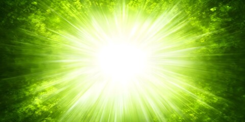 A bright green burst of light emanating from a central point, creating a dynamic and vibrant visual effect. Concept Abstract Art, Light Burst Effects, Green Color Palette, Dynamic Visuals