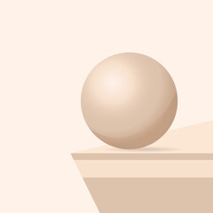A minimalist image featuring a sphere precariously balanced on the edge of a platform against a neutral background