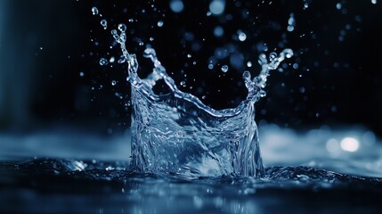Water. Splashes and drops of water. Blue color.